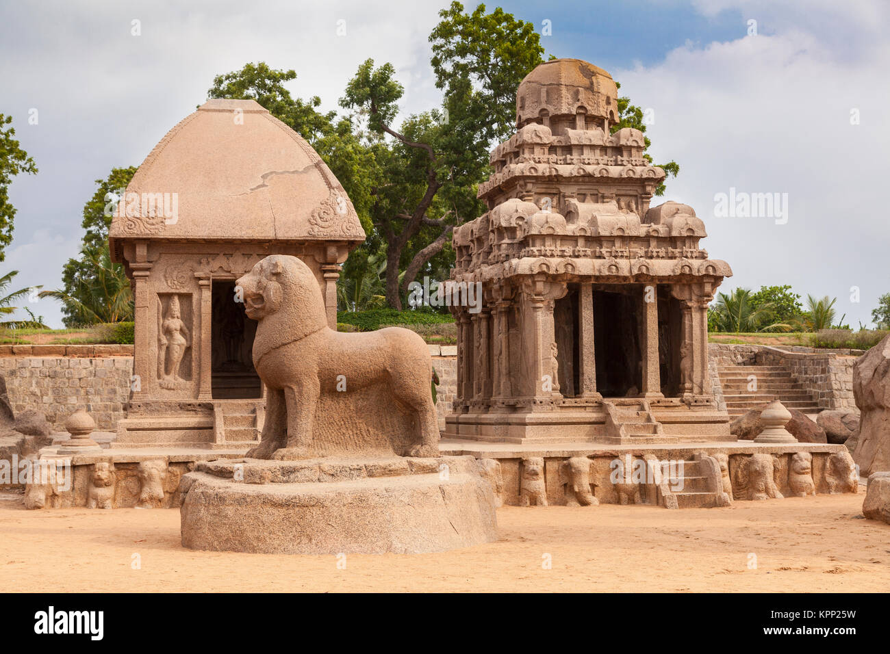 Asia, India, Tamil Nadu, Mamallapuram,Five Rathas Stock Photo