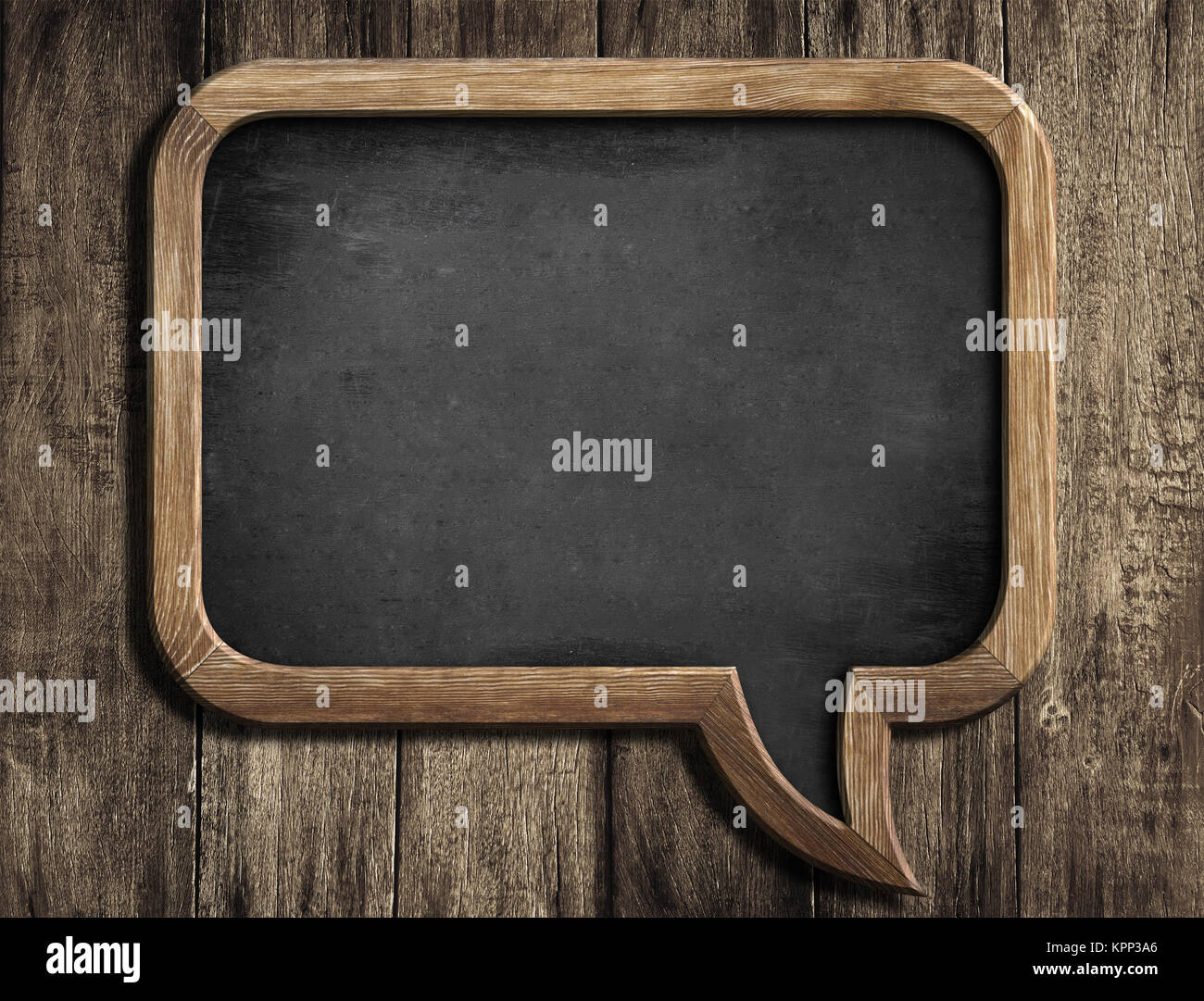speech bubble chalkboard or blackboard on old wood background Stock Photo