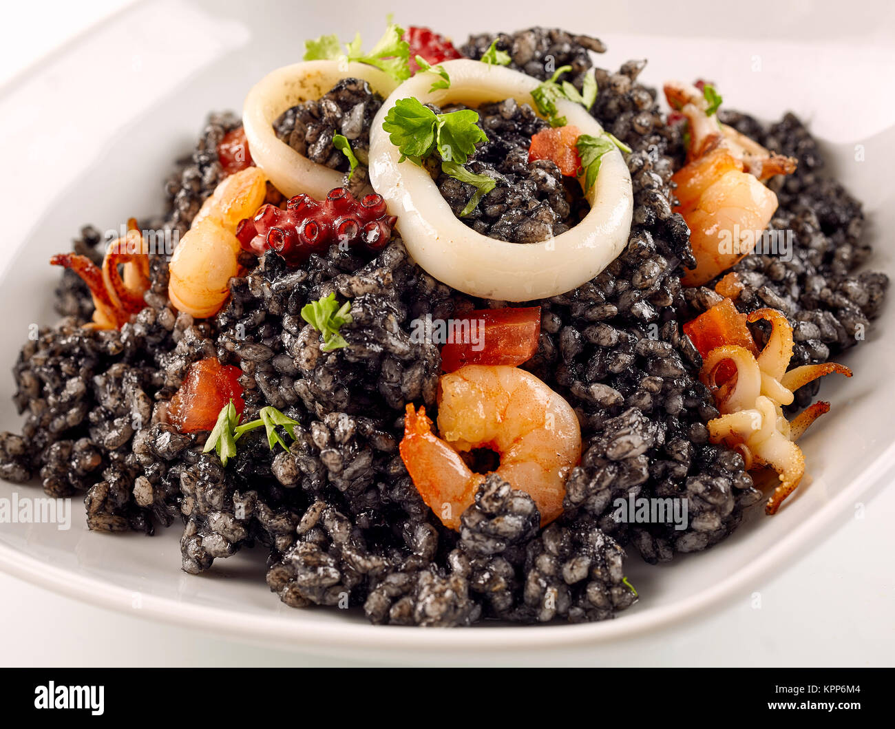 Close Up Still Life of Traditional Cuisine Made with Black Rice and