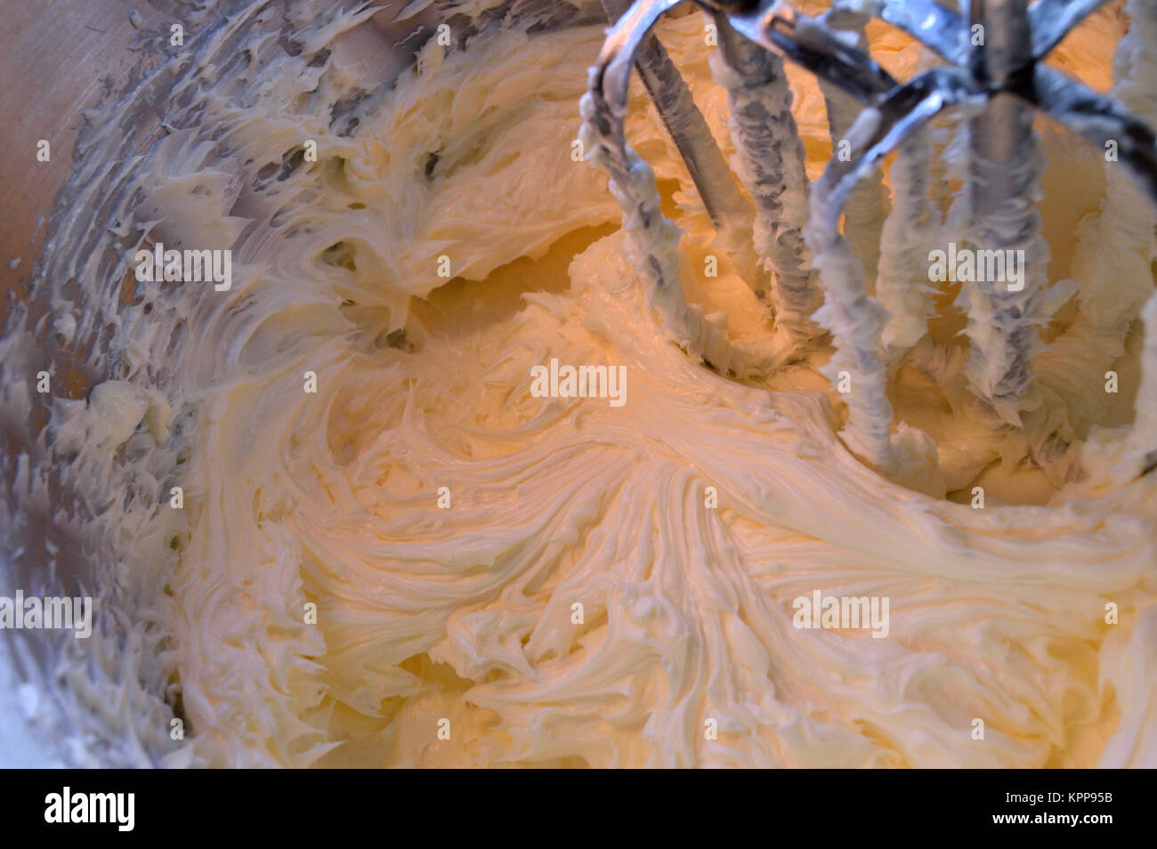 Homemade vanilla icing in stand mixer Stock Photo Alamy
