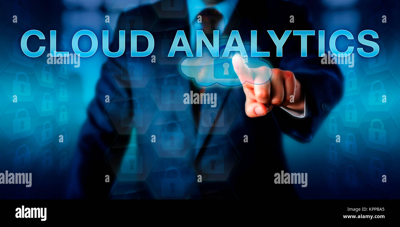 IT Leader Touching CLOUD ANALYTICS Stock Photo