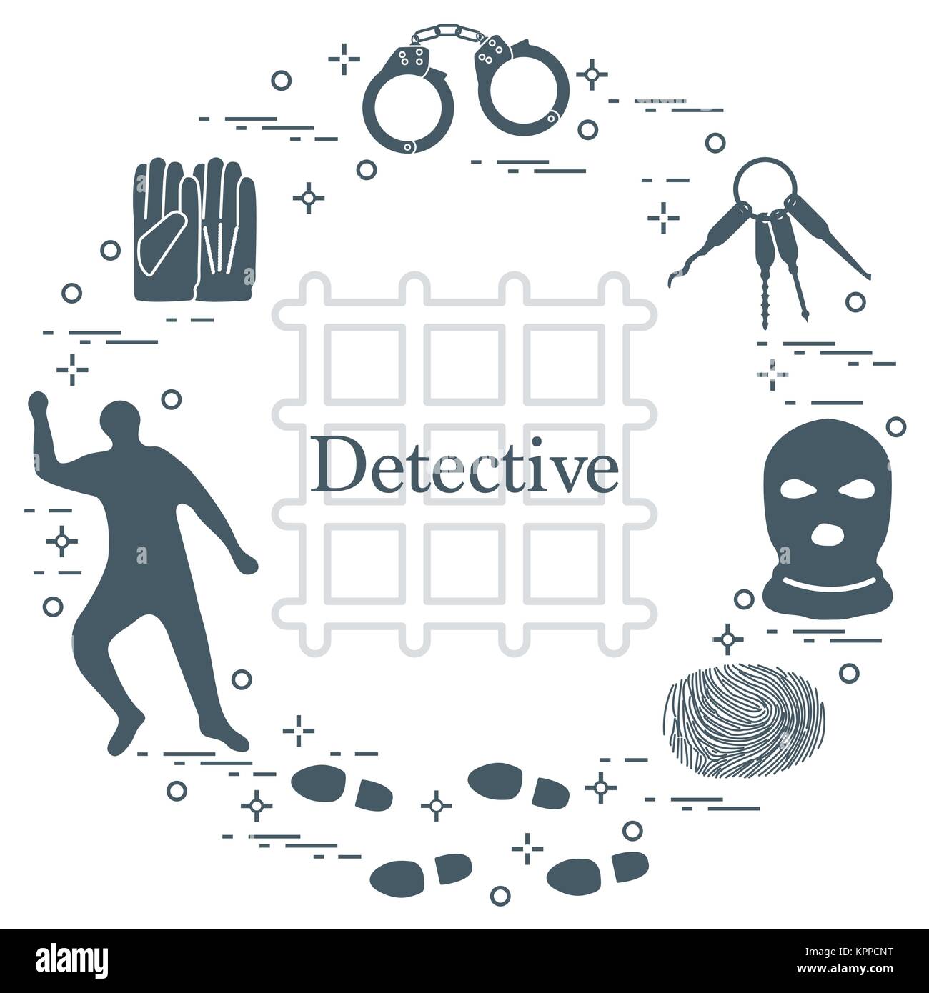 Criminal and detective elements. Crime, law and justice vector icons ...