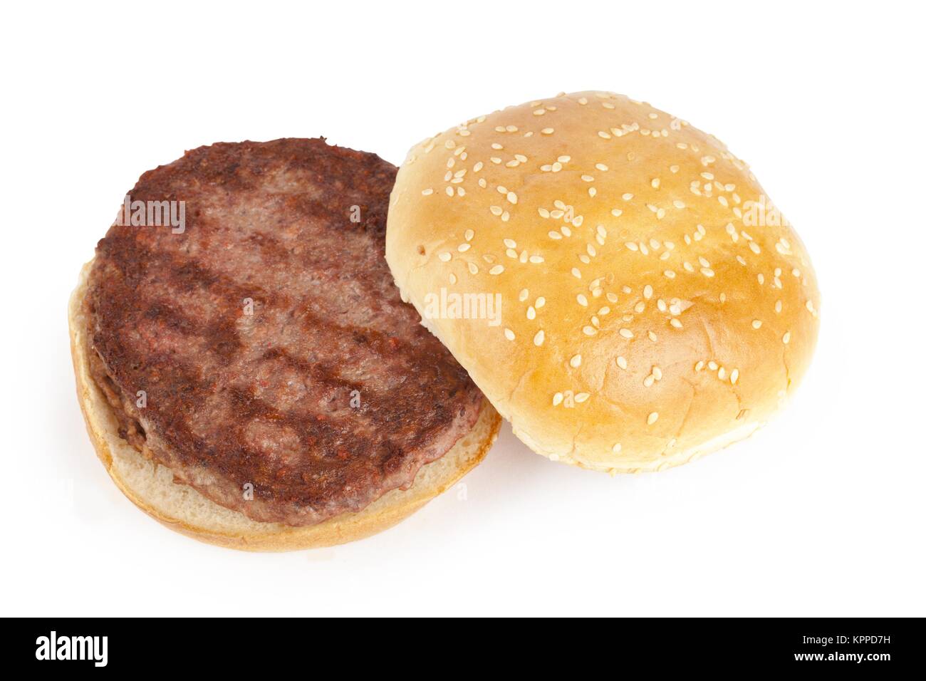 hamburger bun with beef patty Stock Photo Alamy