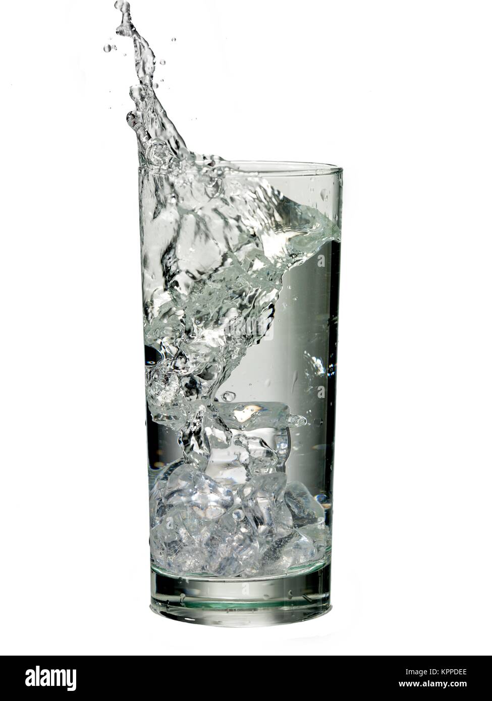 ice cube dropped into the water with splash Stock Photo