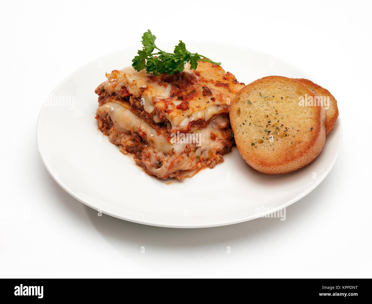 lasagna with garlic bread Stock Photo Alamy