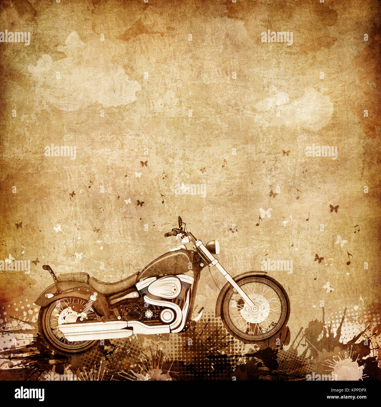 Old Paper. Retro Motorcycle. Texture Background For Bikers Stock Photo