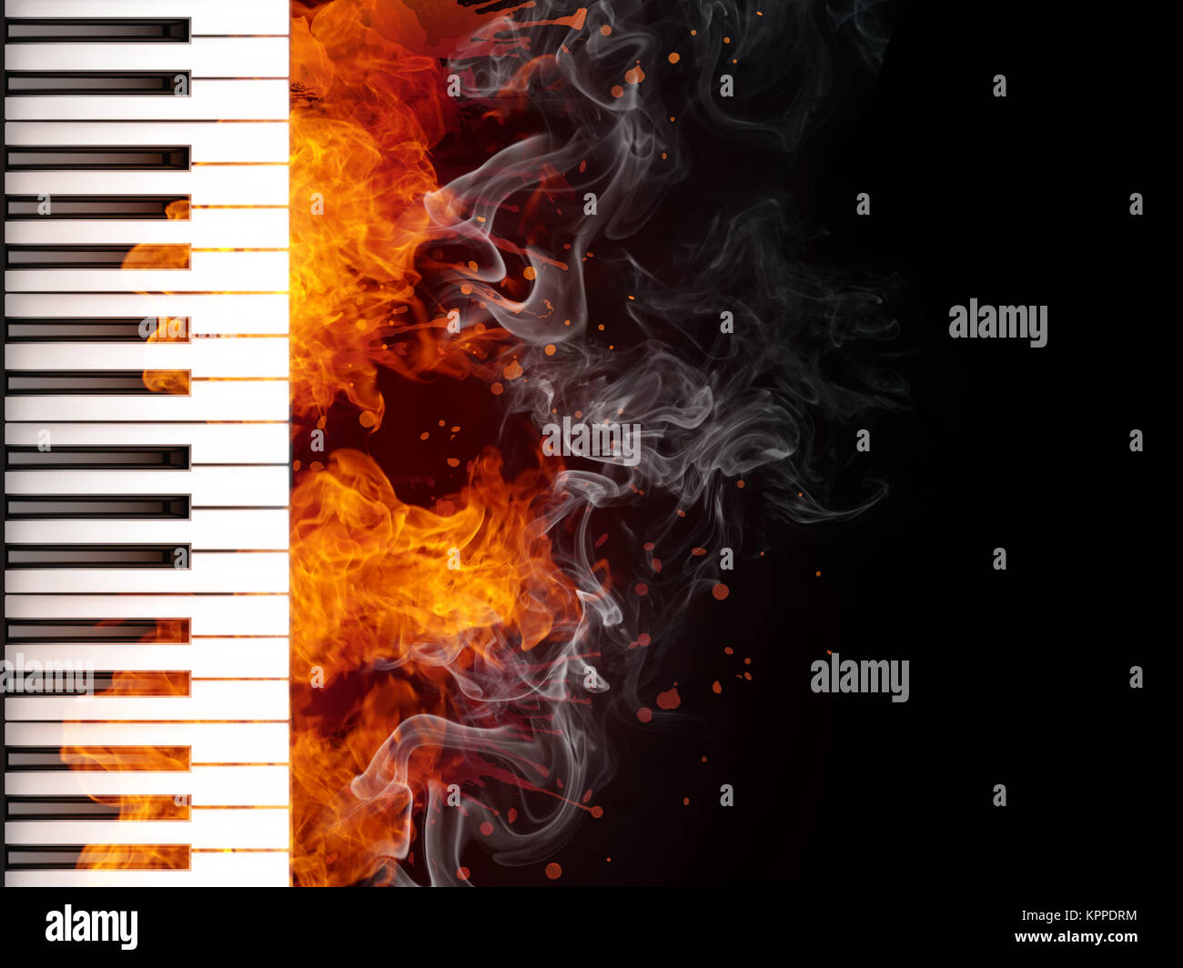 Piano Keyboard in Fire on Black Background. Computer Graphics Stock Photo -  Alamy