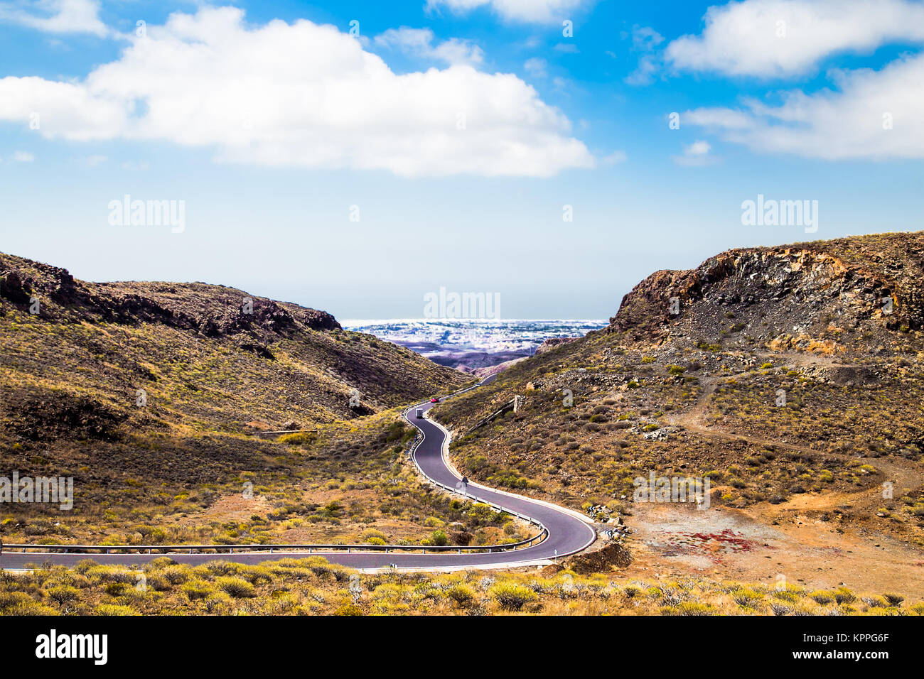 Mountain road on Gran Canaria island, Spain. Gran Canaria is the second most populous island. Stock Photo