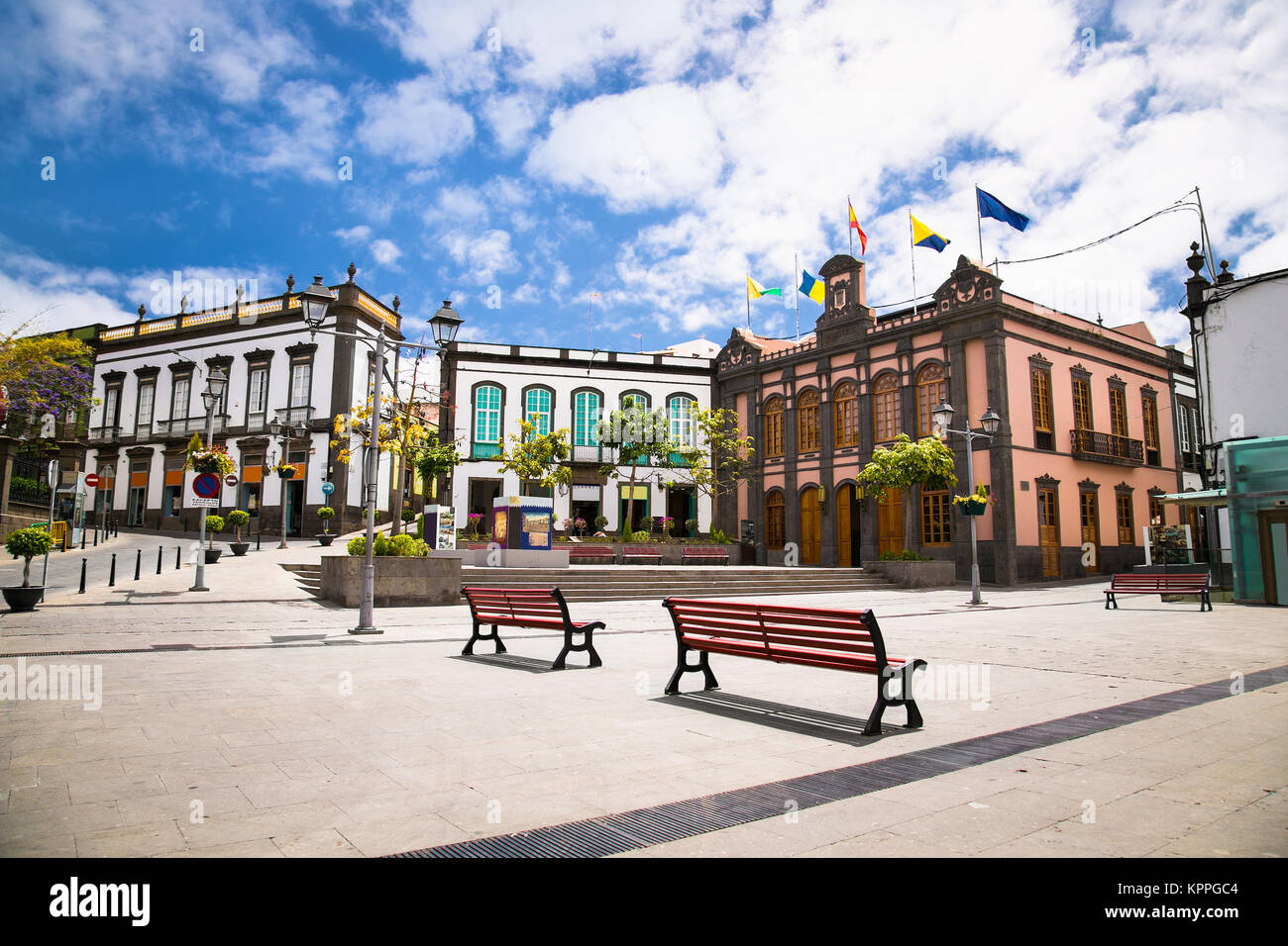 Town hall at dusk in Arucas ancient touristic town in Gran Canaria, Spain. Stock Photo