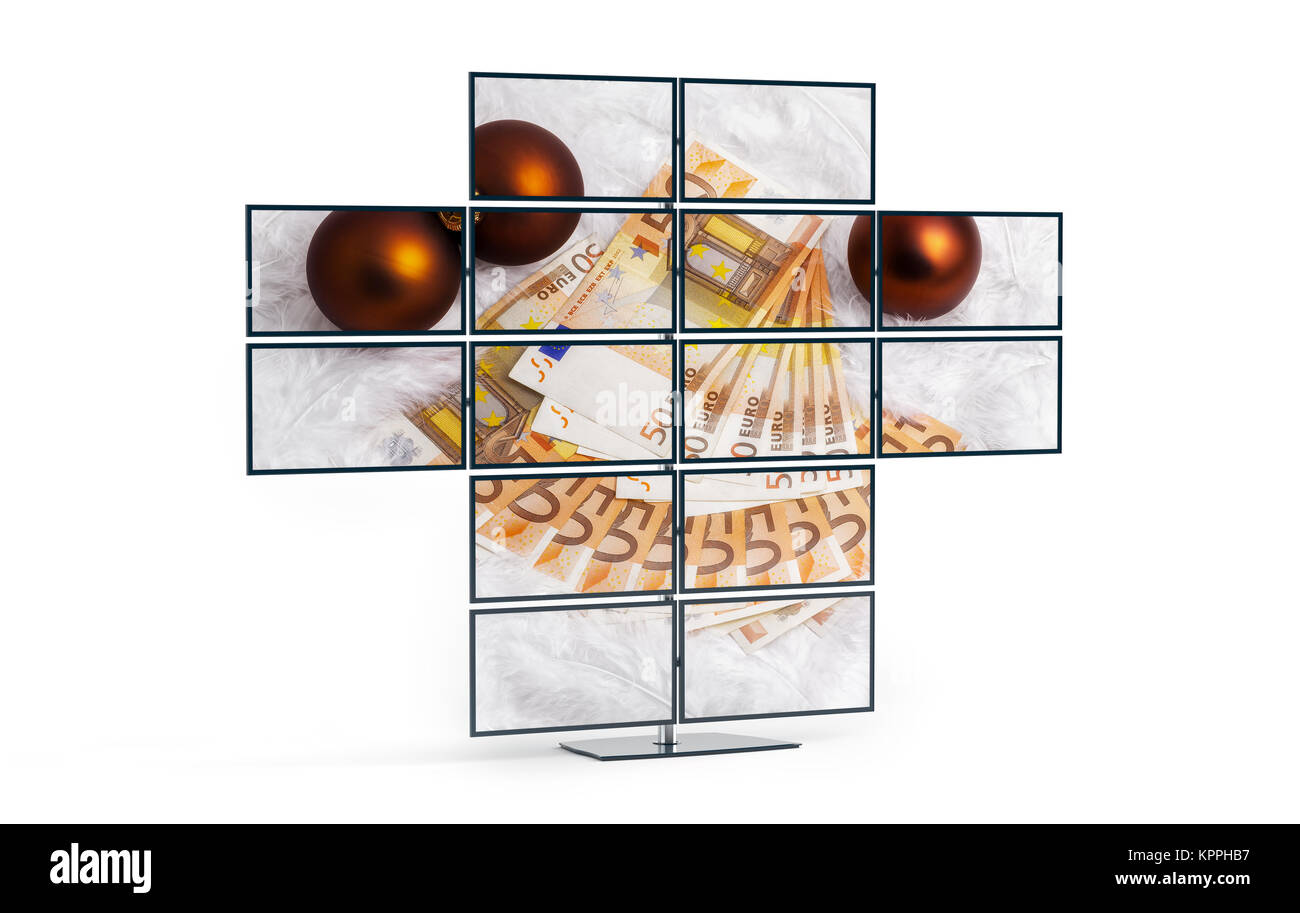 monitor stand with euro banknotes on display - 3d rendering Stock Photo ...