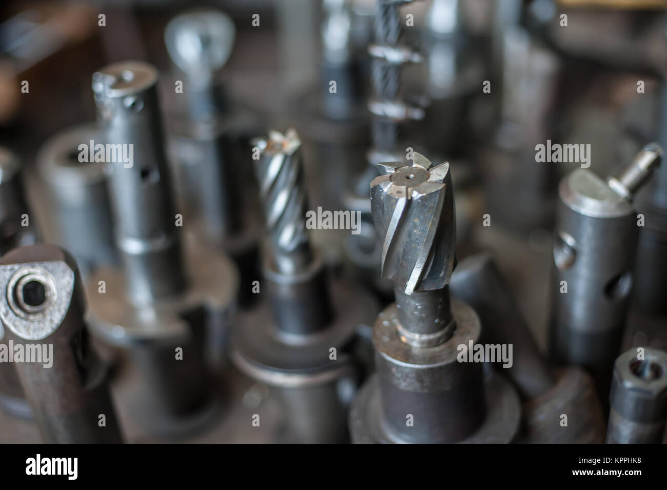 Heavy industrial drill bits at the factory Stock Photo Alamy