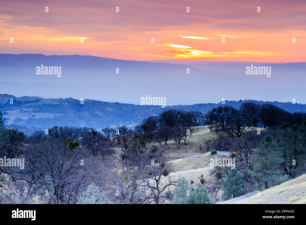 Winter Sunset Views from Mount Hamilton. Stock Photo