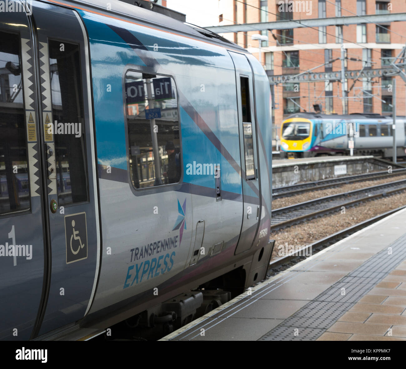 TransPennine Trans Pennine Express trains pass at Leeds Railway Station LDS Stock Photo