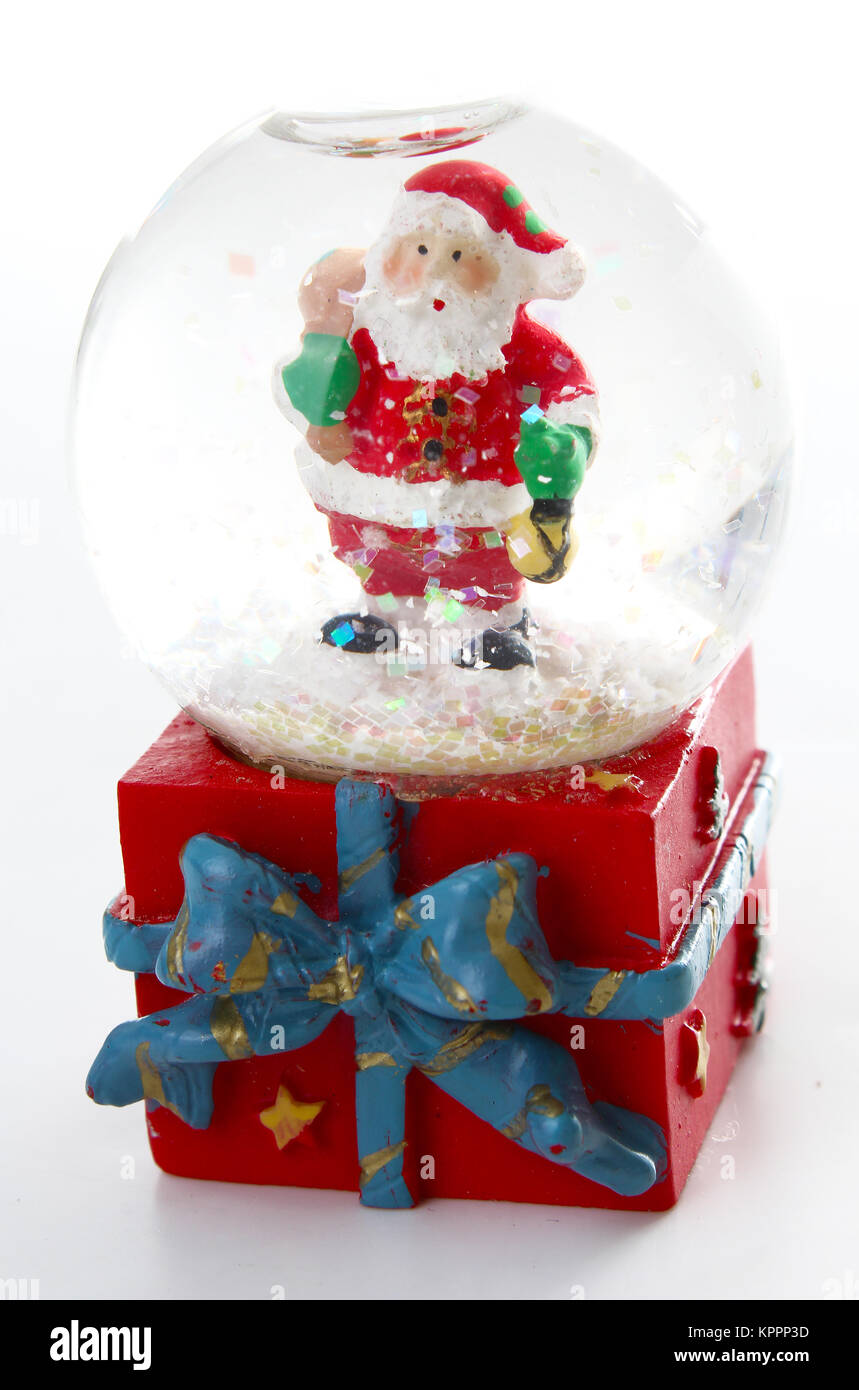 Waterglobe. Christmas waterglobe with Santa Claus. Christmas decoration glass ball water ball globe with snow and Santa Claus. Christmas decoration. Stock Photo