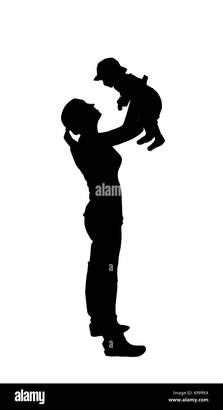Sticker to car silhouette of mother with child. The Kid is in th Stock Vector