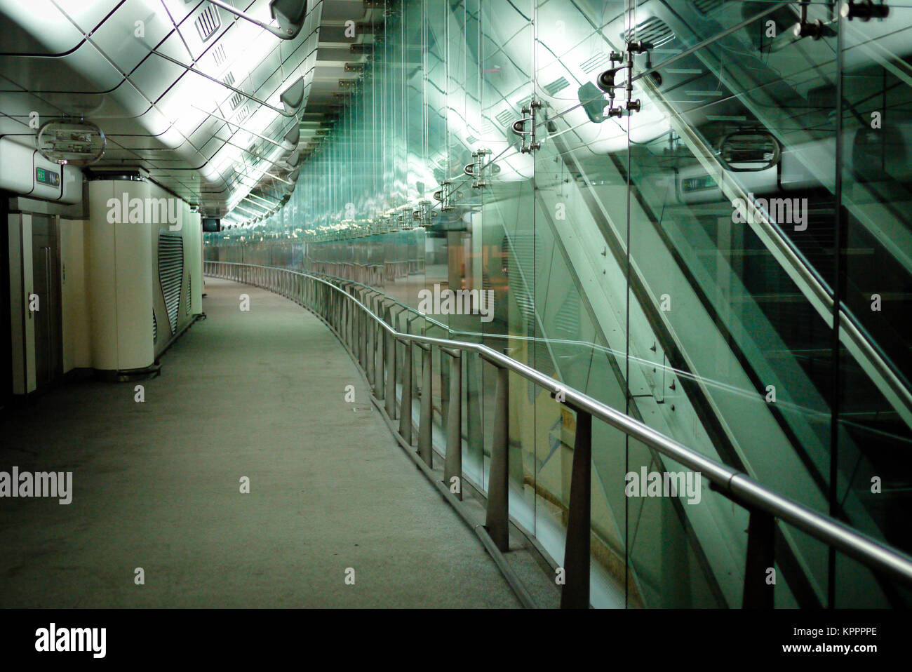 Glass walkway in the closed Waterloo Eurostar terminal in London Stock Photo
