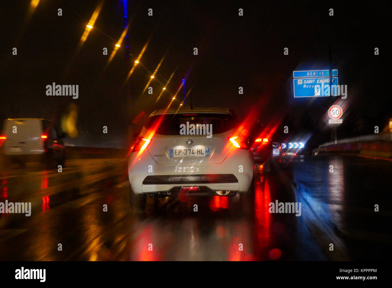 Driving A Car On A Motorway Under A Heavy Rain Lyon France Stock Photo Alamy