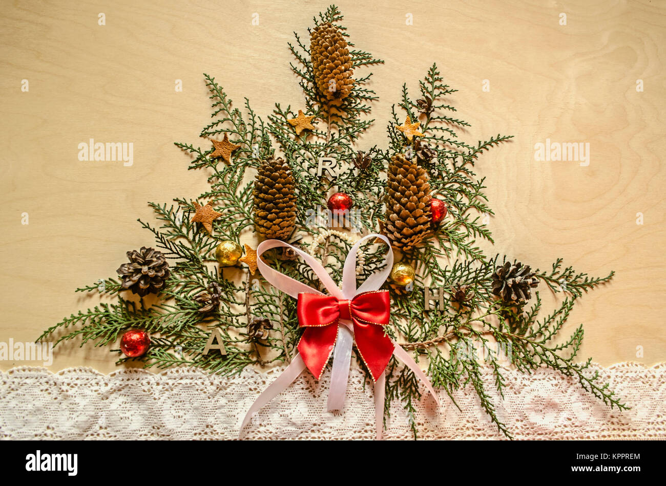 Christmas Tree Made From Twigs Of Thuya With Fir Cones And