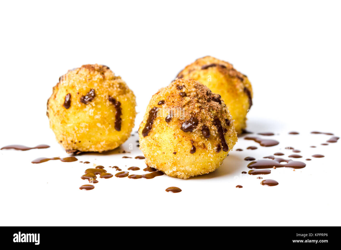 Bread crumb dumplings stuffed with chocolate and nuts isolated Stock Photo
