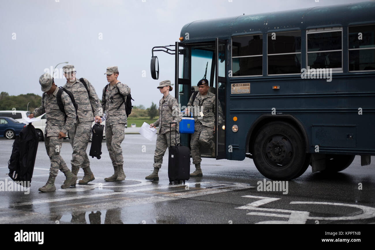 U.S. Air Force Airmen, from Kadena Air Base, arrive at a reception ...