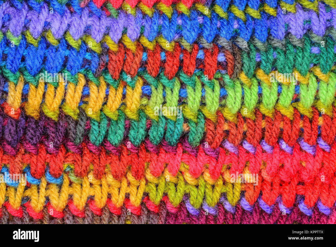 Muted colorful or colourful knitting stitch background.knit Stock Photo