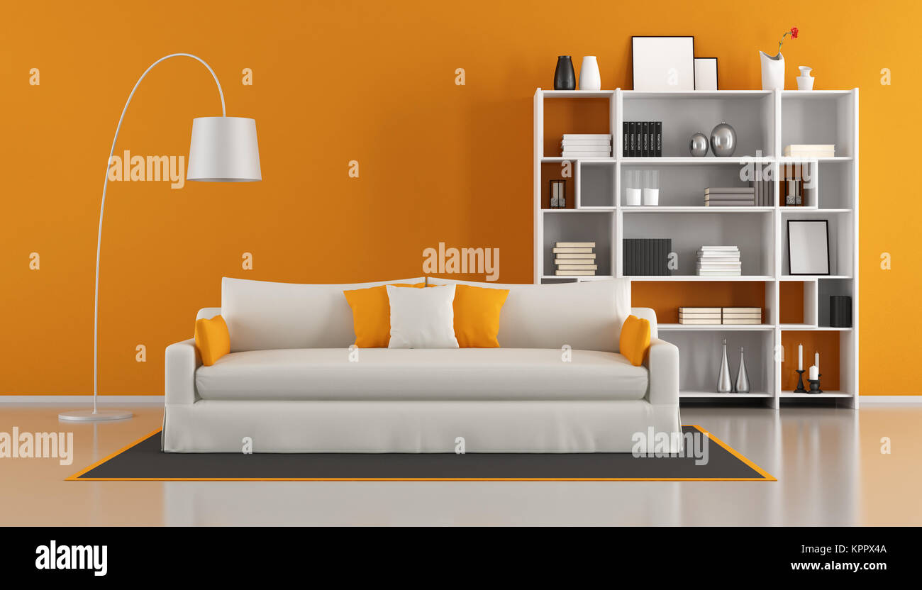 Orange modern living room Stock Photo Alamy