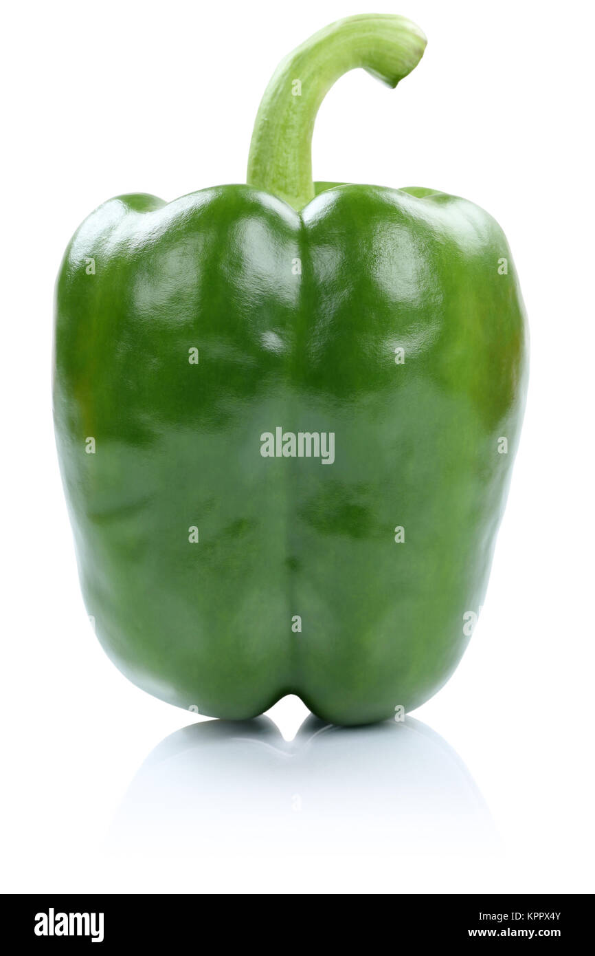 Paprika grün Gemüse seitlich Freisteller freigestellt isoliert vor einem weissen Hintergrund Stock Photo