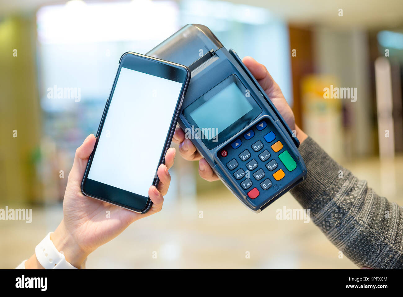 Mobile payment with NFC near field communication technology Stock Photo