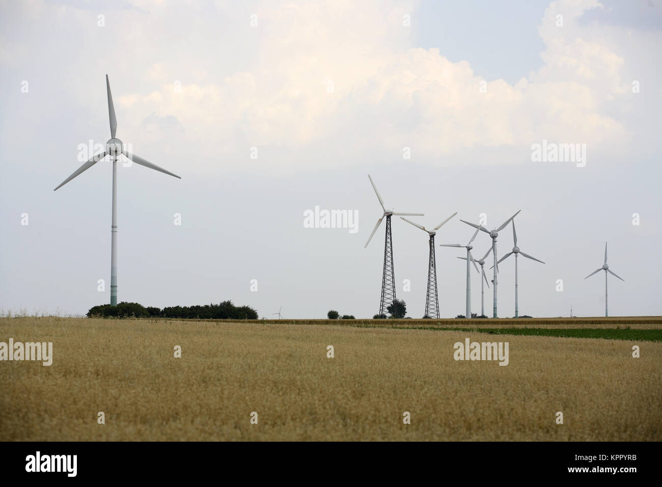 Germnay, wind power plants near Ense near Werl.  Deutschland, Windkraftanlagen bei Ense naehe Werl. Stock Photo