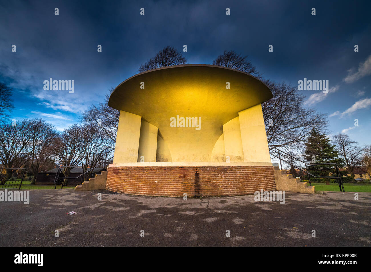 Typical 30's concrete and brick bandstand in a English village park