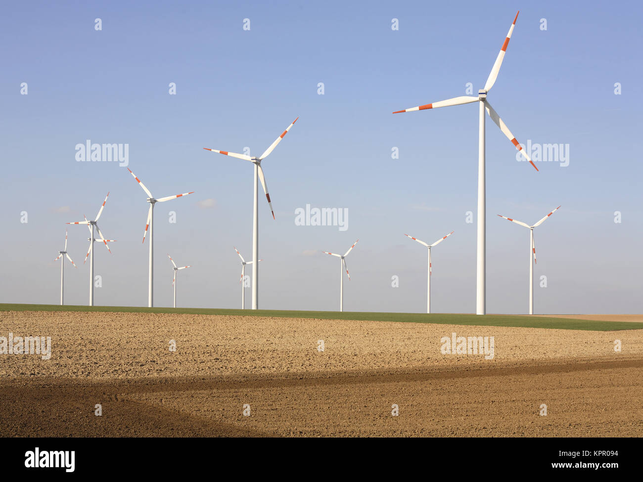 Germany, wind power plants near Bedburg.  Deutschland, Windkraftanlagen bei Bedburg. Stock Photo
