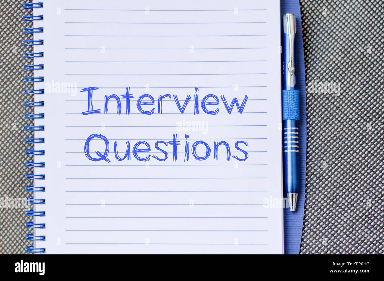 Interview questions write on notebook Stock Photo - Alamy