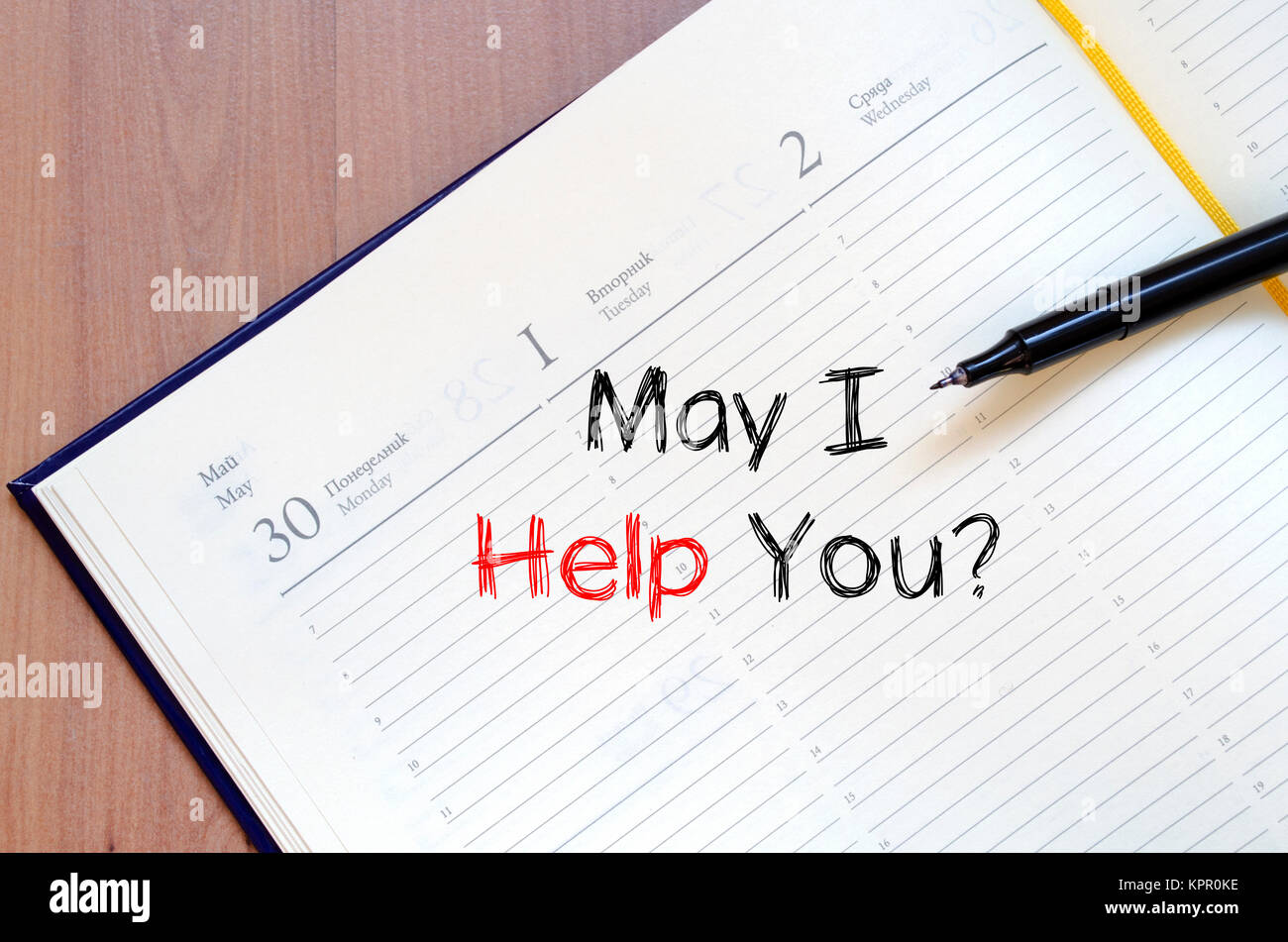 May i help you write on notebook Stock Photo - Alamy