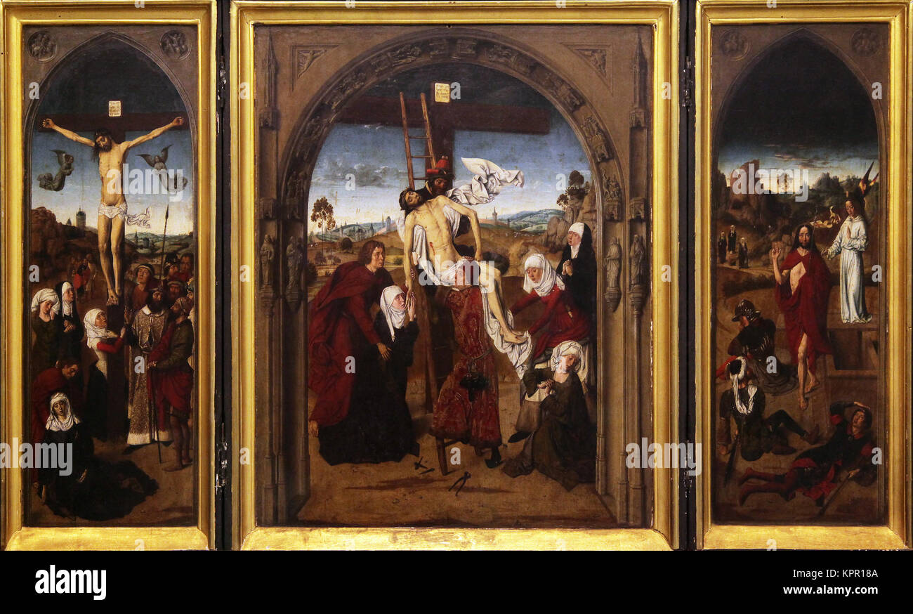 Tryptych of the passion/Triptico de la pasion by Dirck Bouts ( 1415 – 1475) was an Dutch painter.15th century Stock Photo