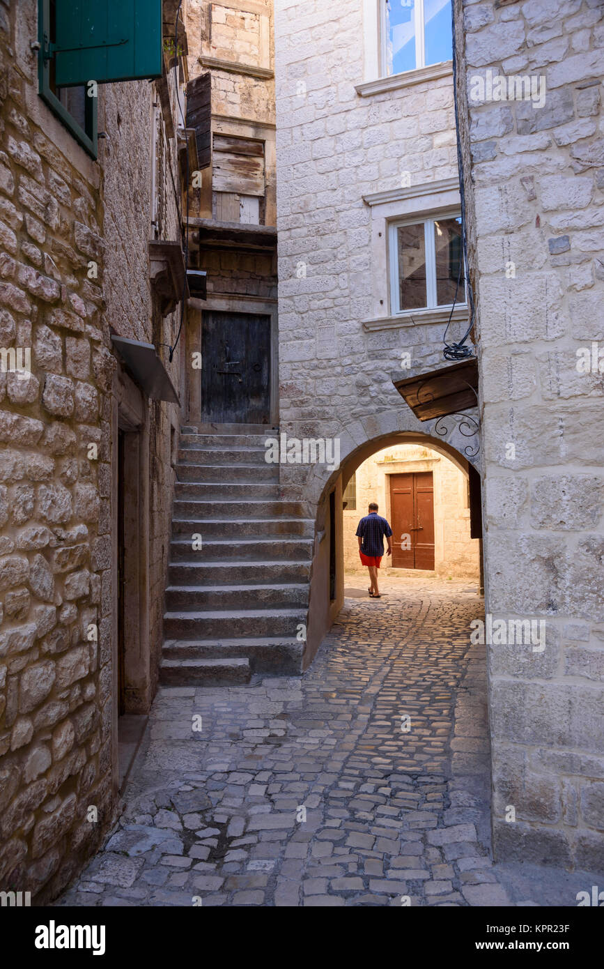 Narrow streets, Trogir Old Town, Croatia Stock Photo