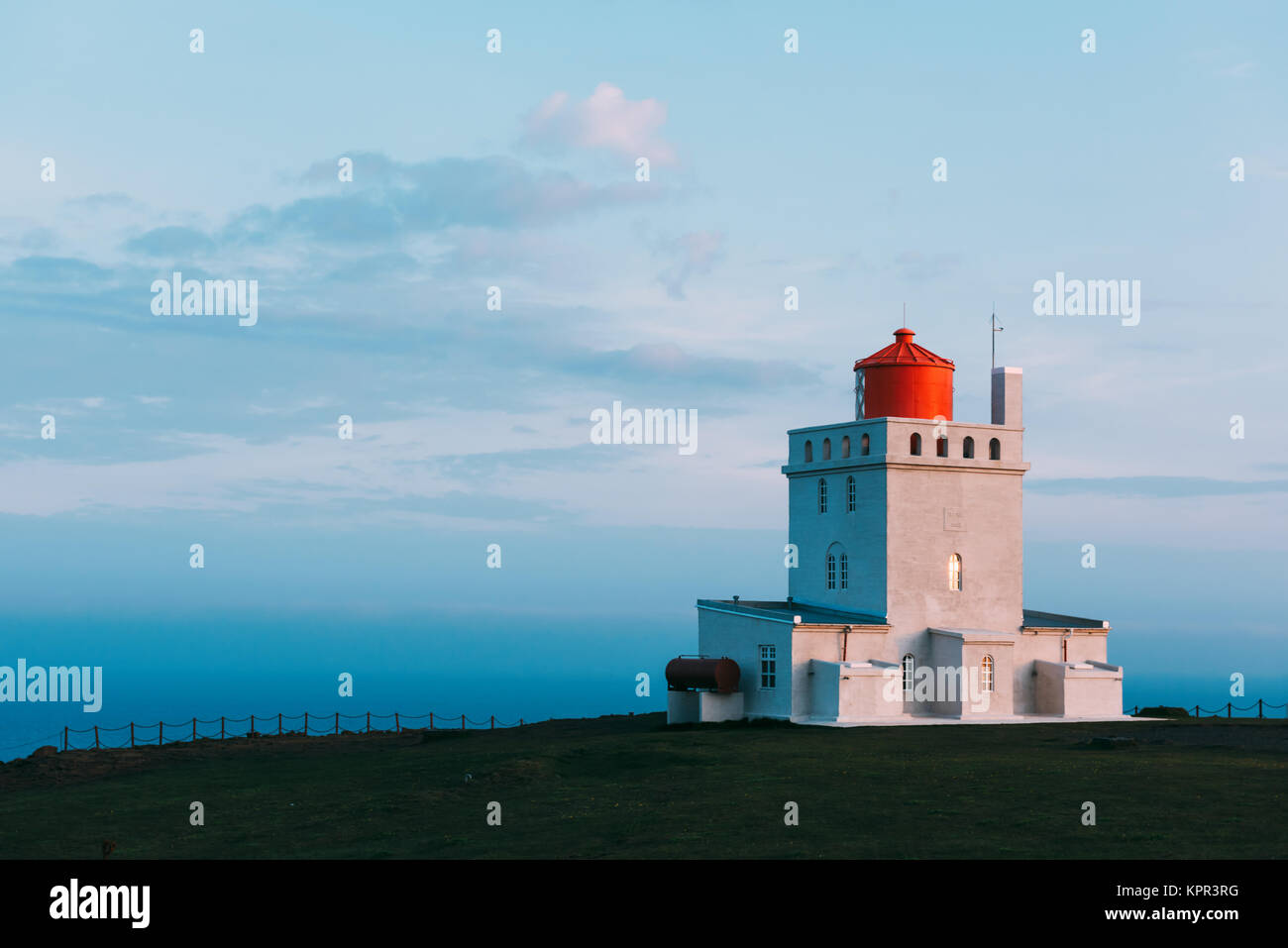 White lighthouse at Cape Dyrholaey Stock Photo