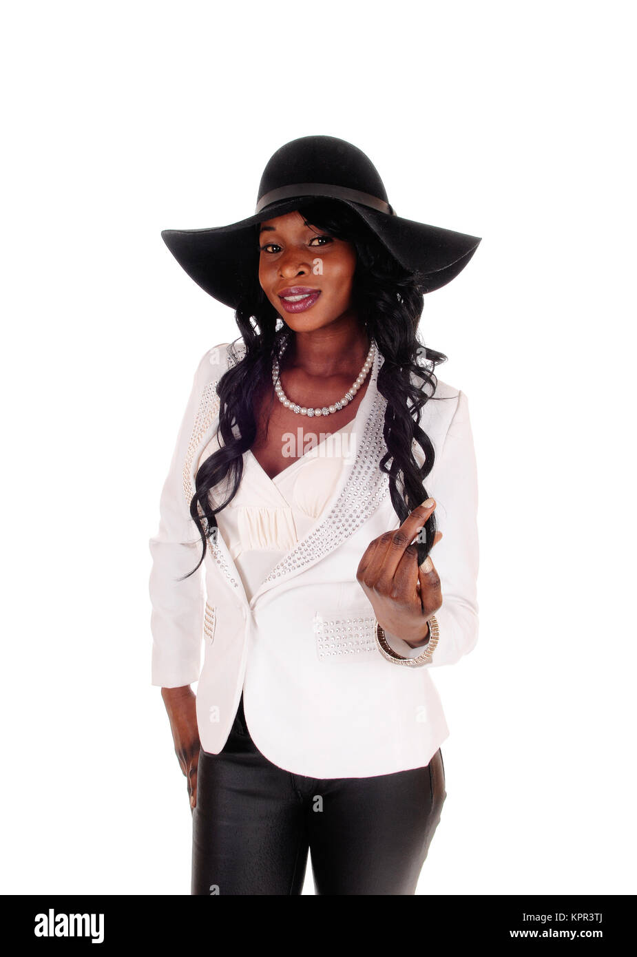 African American woman with black hat Stock Photo - Alamy