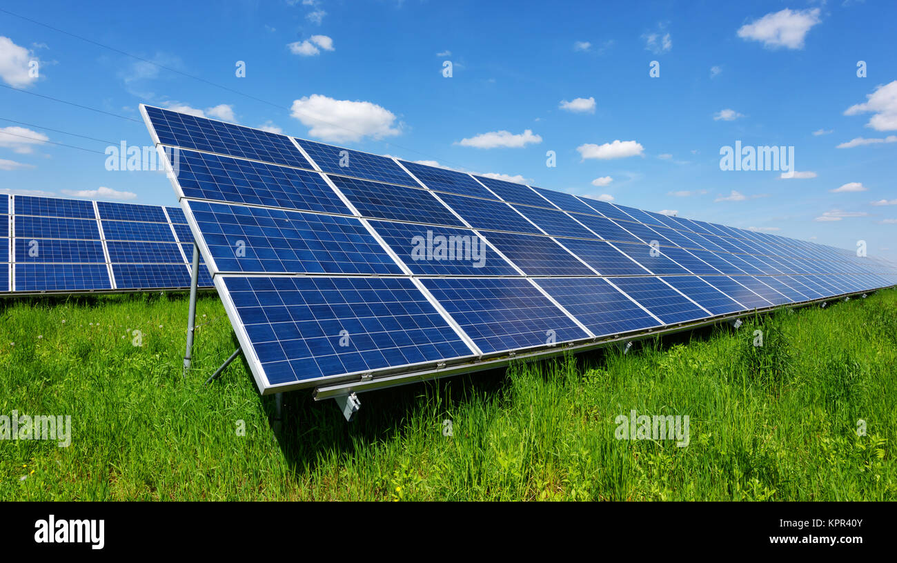 Solar panel on blue sky background Stock Photo