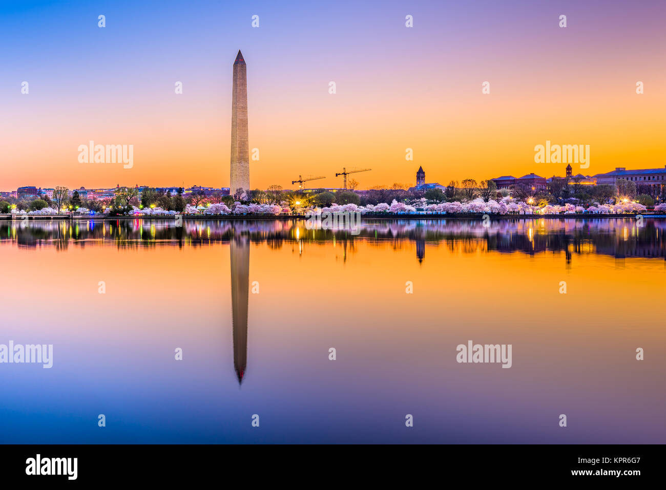 Washington DC, USA at the tidal basin with Washington Monument in spring season. Stock Photo