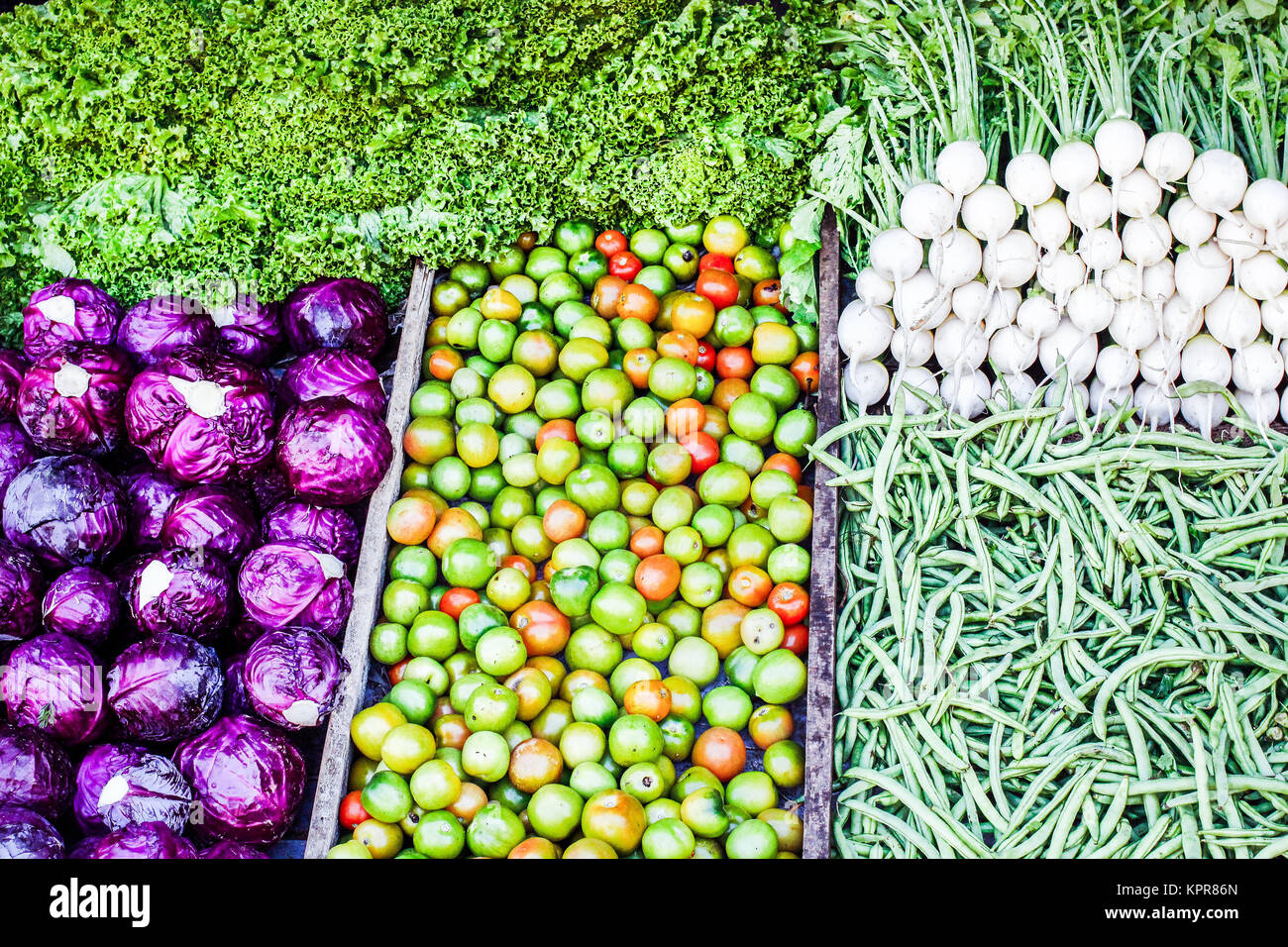Fresh organic vegetables and fruits displayed on the farmers market ...