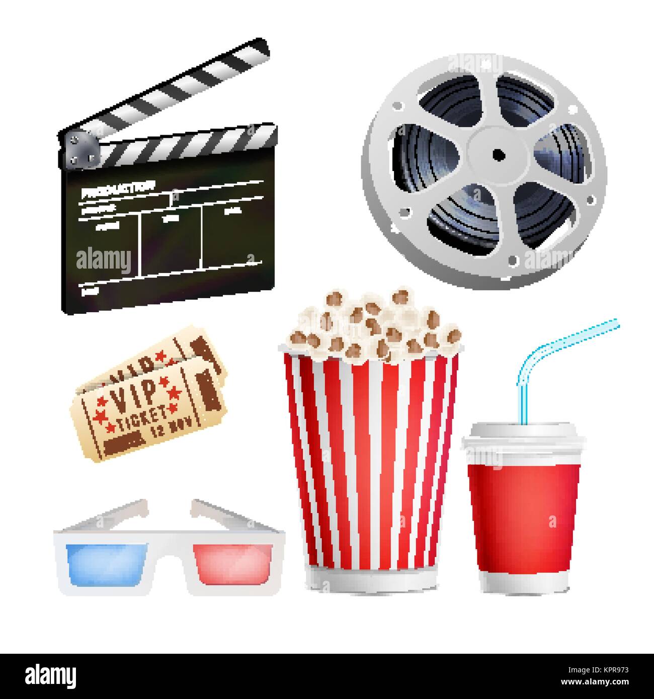 Cinema Movie Icons Set. Realistic Items Film Festival Directors