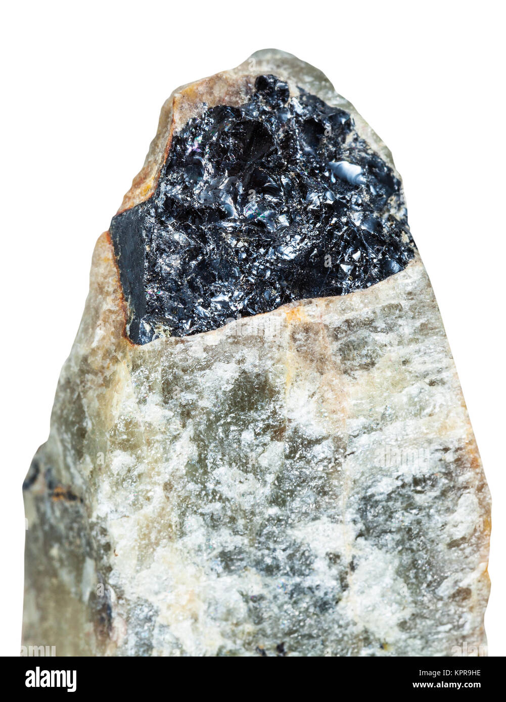 black Ilmenite mineral on Nepheline crystal Stock Photo