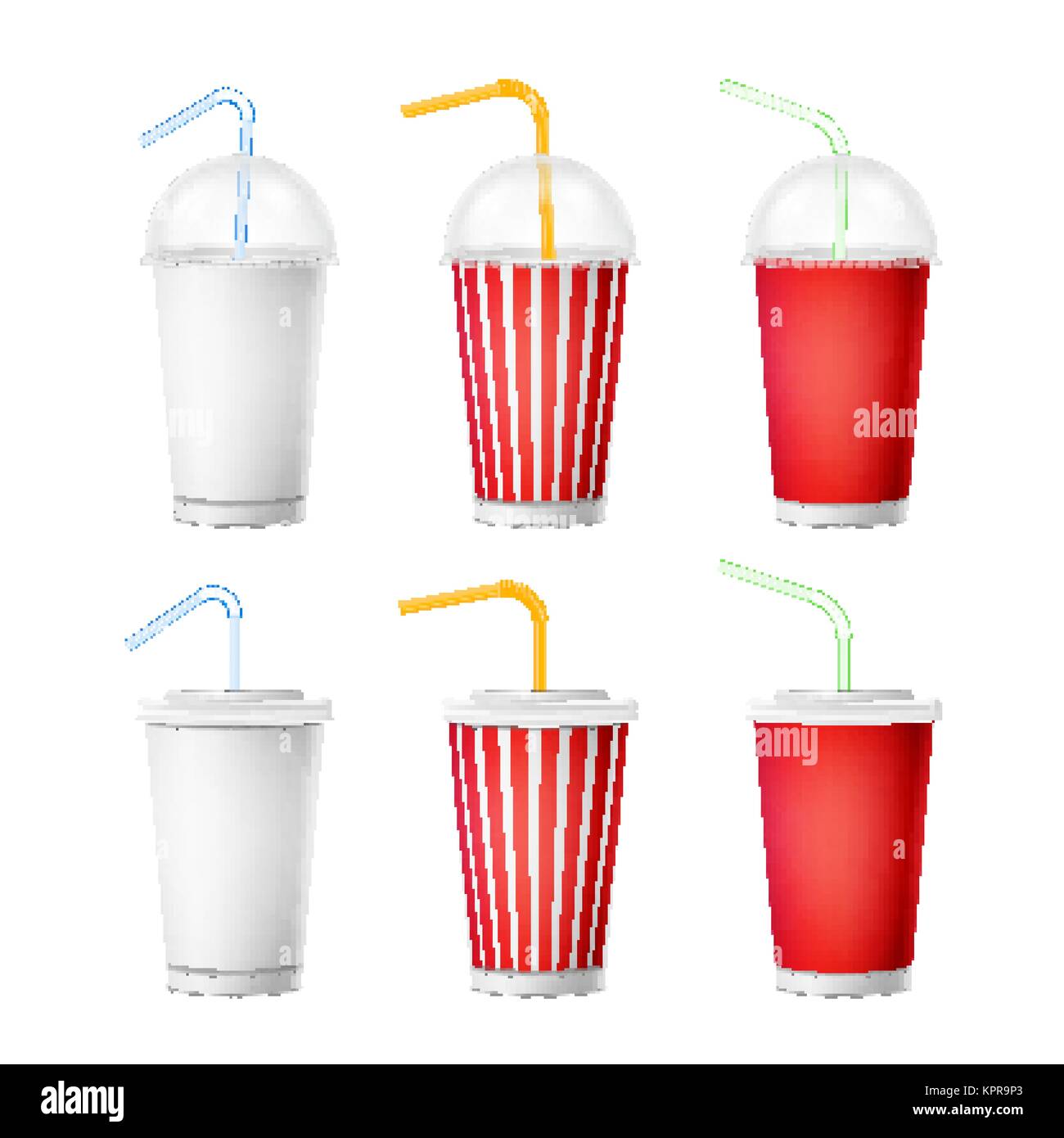 Set Of Vector Realistic Blank Disposable Cups With Lids And Straws  Different Sizes Of Paper Glasses For Cool Takeaway Drinks Stock  Illustration - Download Image Now - iStock