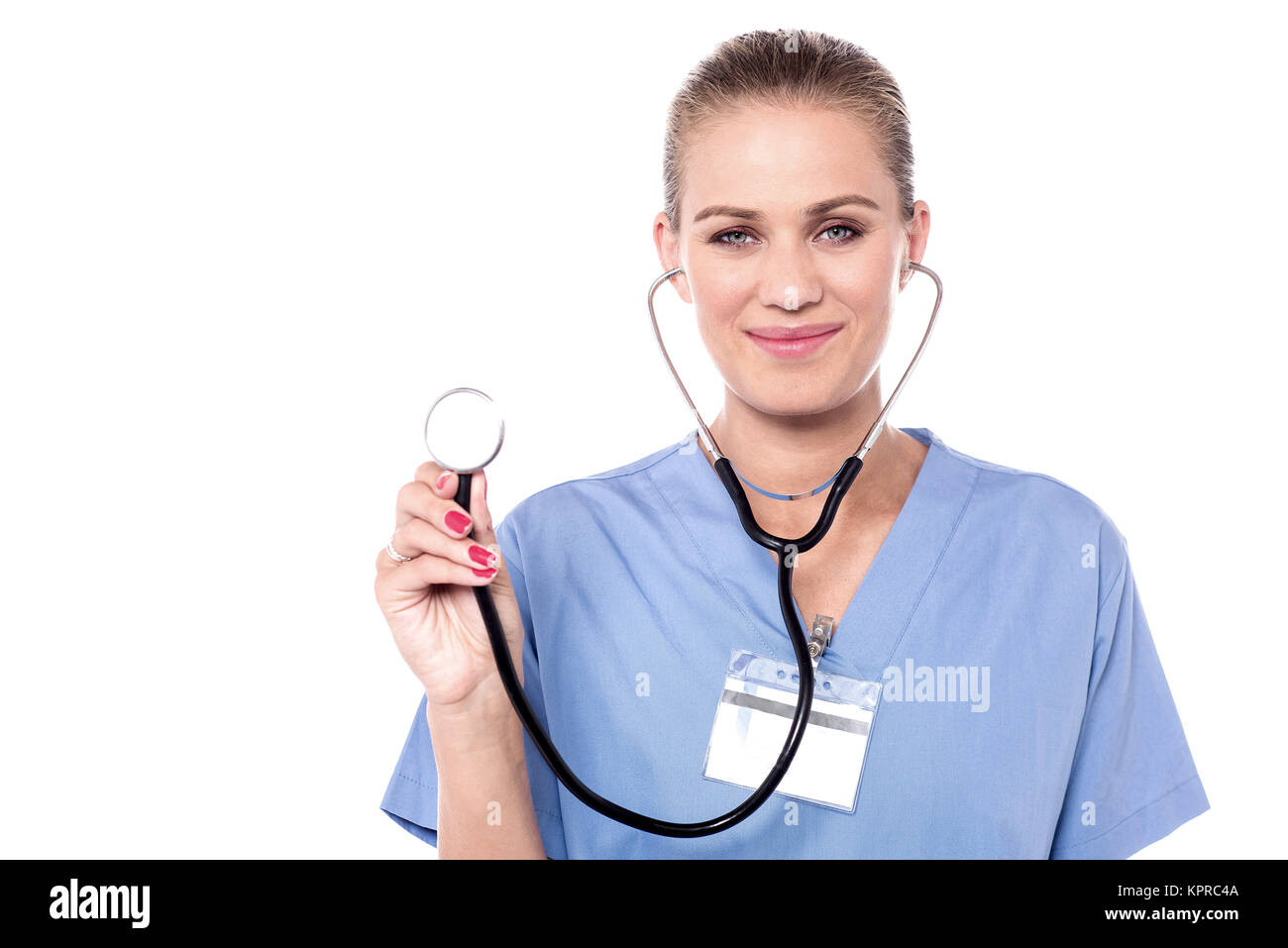 Female doctor posing with stethoscope Stock Photo - Alamy