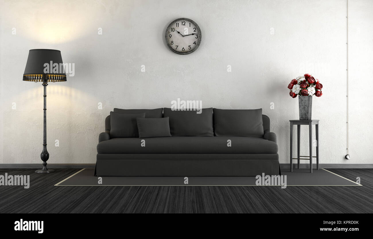 Black and white vintage living room Stock Photo - Alamy
