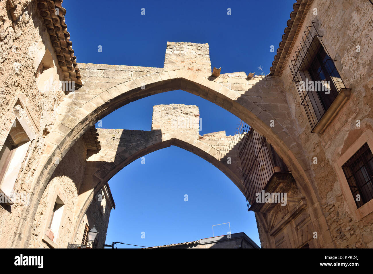arch in the street of the village of Vallbona de les Monges, Llieda province, Catalonia, Spain Stock Photo