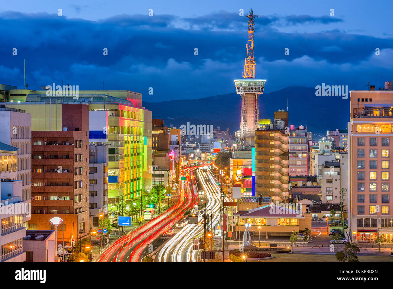 Beppu, Kyushu, Japan downtown skyline. Stock Photo