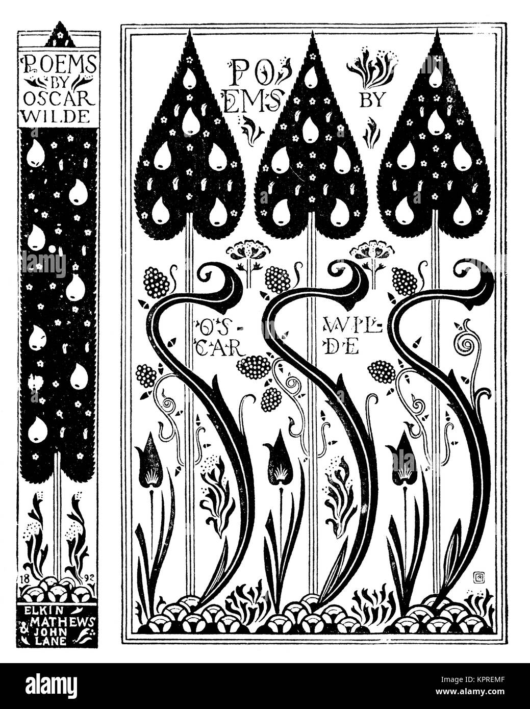 Poems of Oscar Wilde, 1892 book cover design by artist Charles Ricketts from Volume 4 of The Studio Magazine Stock Photo