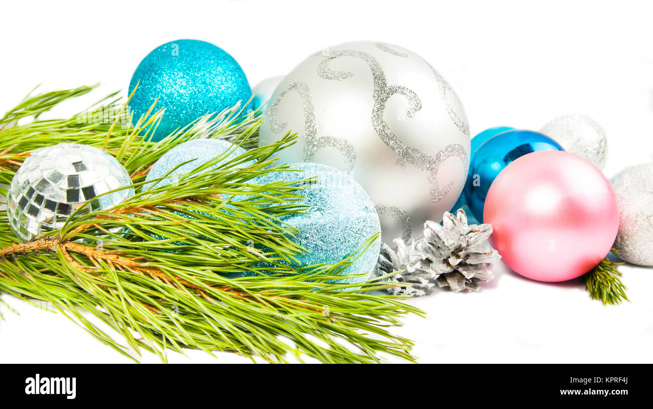 New year and Christmas composition with fir tree branch, beautiful ...