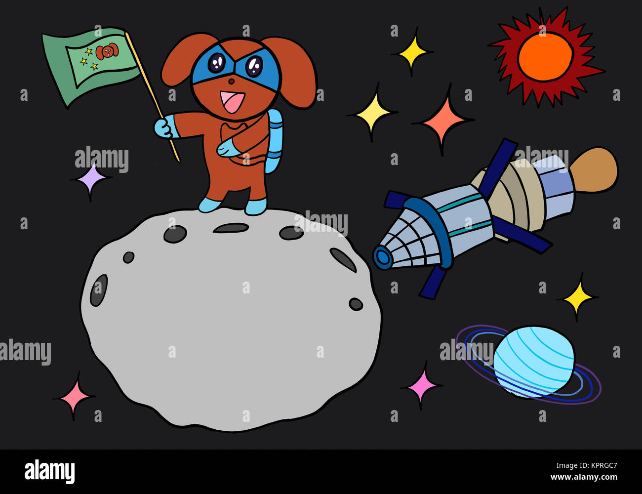 Drawing of Black space and dog astronaut illustration Stock Photo - Alamy